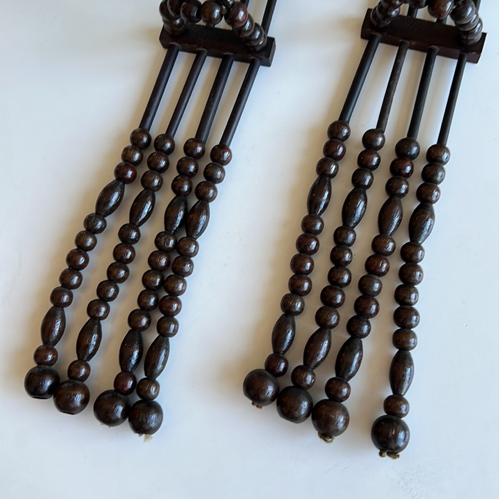 Vintage Wood Bead Hanging Plant Holders Pair - Picture 3 of 15